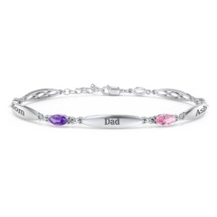 Engravable Family Bracelet with Marquise Birthstones (1-5 Stones) – 10K Yellow Gold with Amethyst, Pink Tourmaline, and Aquamarine