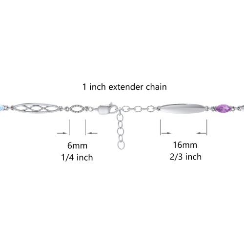 Engravable Family Bracelet with Marquise Birthstones (1-5 Stones) – 10K Yellow Gold with Amethyst, Pink Tourmaline, and Aquamarine