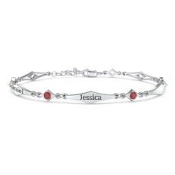 Engravable Modern Family Bracelet with Round Birthstones (1-5 Stones)