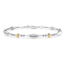 Engravable Modern Family Bracelet with Round Birthstones (1-5 Stones)