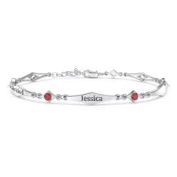 Engravable Modern Family Bracelet with Round Birthstones (1-5 Stones) in 925 Sterling Silver