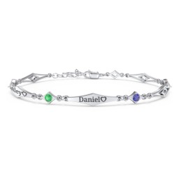 Engravable Modern Family Bracelet with Round Birthstones (1-5 Stones)
