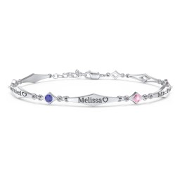 Engravable Modern Family Bracelet with Round Birthstones (1-5 Stones)