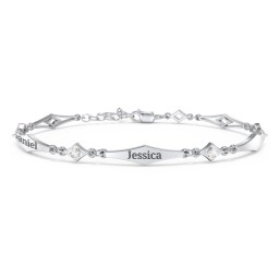Engravable Modern Family Bracelet with Round Birthstones (1-5 Stones) in 925 Sterling Silver with Cubic Zirconia, Garnet, and Blue Topaz