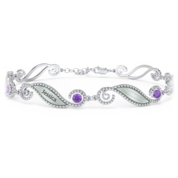 Engravable Beaded Family Bracelet with Round Birthstones (1-6 Stones)