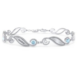 Engravable Beaded Family Bracelet with Round Birthstones (1-6 Stones) in 925 Sterling Silver