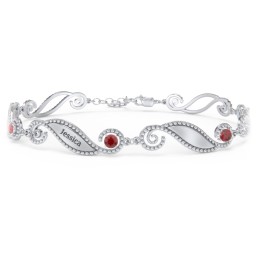 Engravable Beaded Family Bracelet with Round Birthstones (1-6 Stones) in 925 Sterling Silver