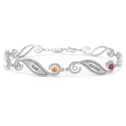 Engravable Beaded Family Bracelet with Round Birthstones (1-6 Stones)