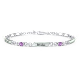 Engravable Classic Family Bracelet with Round Birthstones (1-5 Stones)