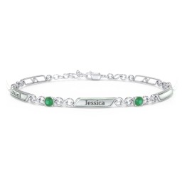 Engravable Classic Family Bracelet with Round Birthstones (1-5 Stones) in 925 Sterling Silver with Emerald, Peridot, and Blue Topaz