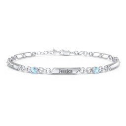 Engravable Classic Family Bracelet with Round Birthstones (1-5 Stones) in 925 Sterling Silver with Blue Topaz and Peridot