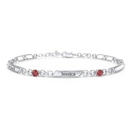 Engravable Classic Family Bracelet with Round Birthstones (1-5 Stones) in 925 Sterling Silver