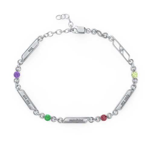 Engravable Classic Family Bracelet with Round Birthstones (1-5 Stones)