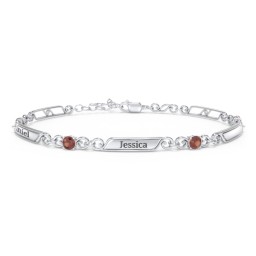 Engravable Classic Family Bracelet with Round Birthstones (1-5 Stones) in 925 Sterling Silver with Garnet, Peridot, and Blue Topaz