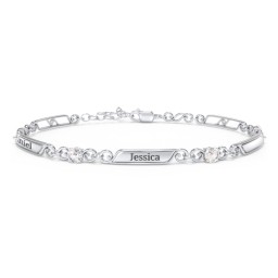 Engravable Classic Family Bracelet with Round Birthstones (1-5 Stones) in 925 Sterling Silver with Cubic Zirconia, Peridot, and Blue Topaz