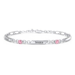 Engravable Classic Family Bracelet with Round Birthstones (1-5 Stones) in 925 Sterling Silver with Pink Tourmaline, Peridot, and Blue Topaz