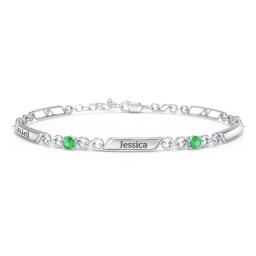 Engravable Classic Family Bracelet with Round Birthstones (1-5 Stones) in 925 Sterling Silver with Emerald, Peridot, and Blue Topaz