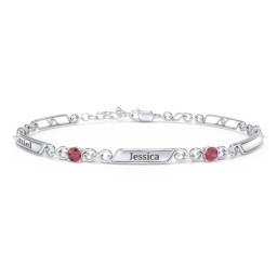 Engravable Classic Family Bracelet with Round Birthstones (1-5 Stones) in 925 Sterling Silver with Ruby, Peridot, and Blue Topaz