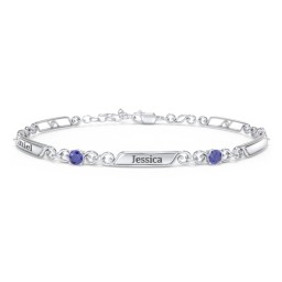 Engravable Classic Family Bracelet with Round Birthstones (1-5 Stones) in 925 Sterling Silver with Blue Sapphire, Peridot, and Blue Topaz