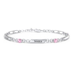 Engravable Classic Family Bracelet with Round Birthstones (1-5 Stones) in 925 Sterling Silver with Pink Tourmaline, Peridot, and Blue Topaz