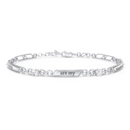 Engravable Classic Family Bracelet with Round Birthstones (1-5 Stones) in 925 Sterling Silver with Diamond, Peridot, and Blue Topaz