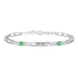 Engravable Classic Family Bracelet with Round Birthstones (1-5 Stones) in 925 Sterling Silver with Emerald, Peridot, and Blue Topaz