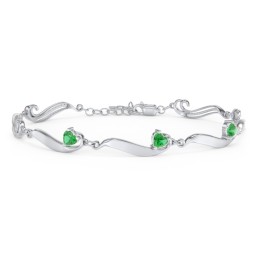 Engravable Milgrain Family Bracelet with Heart Birthstones (1-7 Stones)