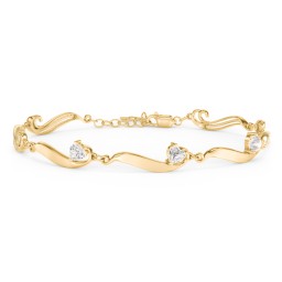 Engravable Milgrain Family Bracelet with Heart Birthstones (1-7 Stones)