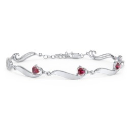 Engravable Milgrain Family Bracelet with Heart Birthstones (1-7 Stones)