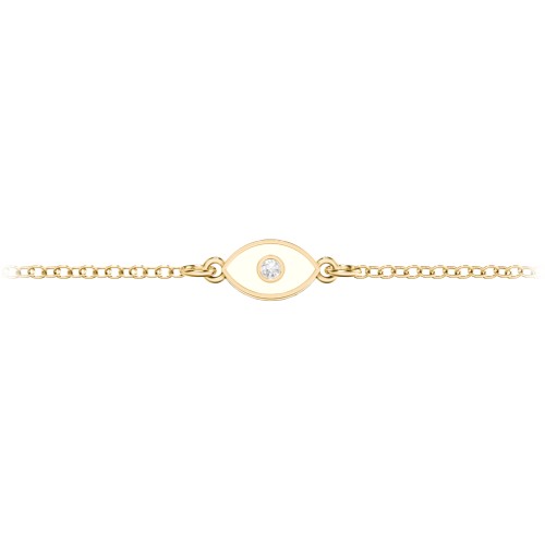 Evil Eye Bracelet with Accent Stone and Cold Enamel – 10K Yellow Gold with White Premium Zirconia