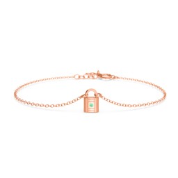 Padlock Bracelet with Accent Stone in 10K Solid Rose Gold with Green Premium Zirconia