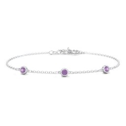 Bezel-Set Round Stone Station Bracelet in 925 Sterling Silver with Amethyst
