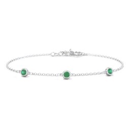 Bezel-Set Round Stone Station Bracelet in 925 Sterling Silver with Emerald