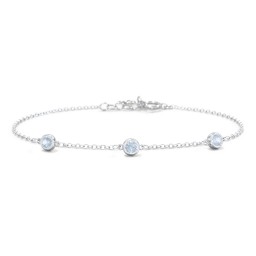 Bezel-Set Round Stone Station Bracelet in 925 Sterling Silver with Aquamarine, Pink Tourmaline, Blue Topaz, and Smokey Quartz