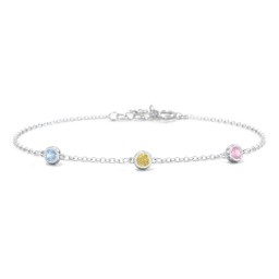 Bezel-Set Round Stone Station Bracelet in 925 Sterling Silver with Blue Topaz, Citrine, Pink Tourmaline, and Smokey Quartz