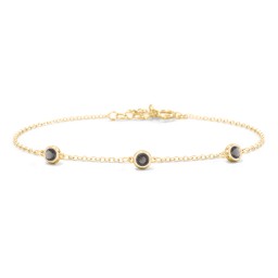 Bezel-Set Round Stone Station Bracelet in 18K Gold Plated Silver with Smokey Quartz