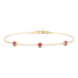 Bezel-Set Round Stone Station Bracelet in 18K Gold Plated Silver with Ruby, Pink Tourmaline, Blue Topaz, and Smokey Quartz