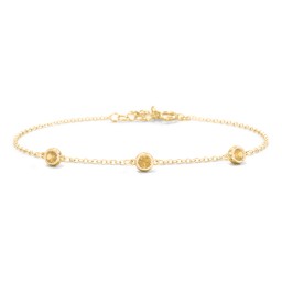 Bezel-Set Round Stone Station Bracelet in 18K Gold Plated Silver with Citrine