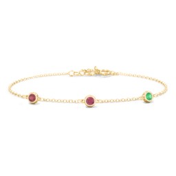 Bezel-Set Round Stone Station Bracelet in 18K Gold Plated Silver with Garnet