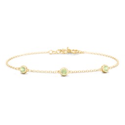 Bezel-Set Round Stone Station Bracelet in 18K Gold Plated Silver with Peridot, Pink Tourmaline, Blue Topaz, and Smokey Quartz