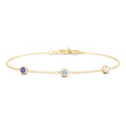 Bezel-Set Round Stone Station Bracelet in 18K Gold Plated Silver with Blue Sapphire, Blue Topaz, Cubic Zirconia, Pink Tourmaline, and Smokey Quartz