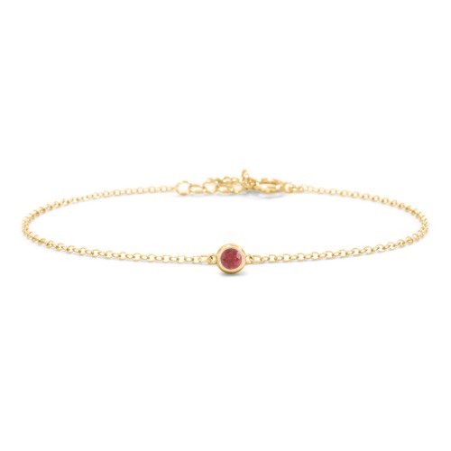 Bezel-Set Round Stone Station Bracelet – 18K Gold Plated Silver with Garnet