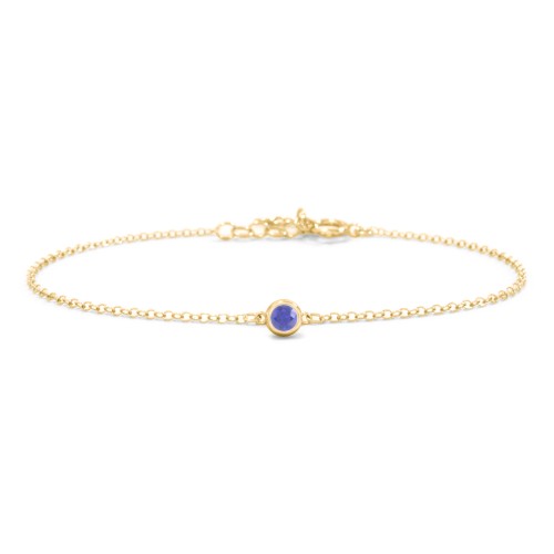 Bezel-Set Round Stone Station Bracelet – 18K Gold Plated Silver with Blue Sapphire