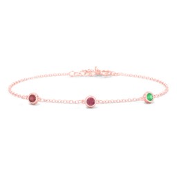 Bezel-Set Round Stone Station Bracelet in 10K Solid Rose Gold with Garnet