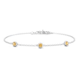 Bezel-Set Round Stone Station Bracelet in 925 Sterling Silver with Citrine