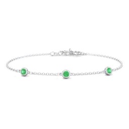 Bezel-Set Round Stone Station Bracelet in 925 Sterling Silver with Emerald