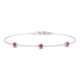 Bezel-Set Round Stone Station Bracelet in 925 Sterling Silver with Ruby, Pink Tourmaline, Blue Topaz, and Smokey Quartz