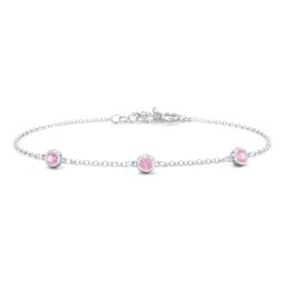 Bezel-Set Round Stone Station Bracelet in 925 Sterling Silver with Pink Tourmaline, Blue Topaz, and Smokey Quartz