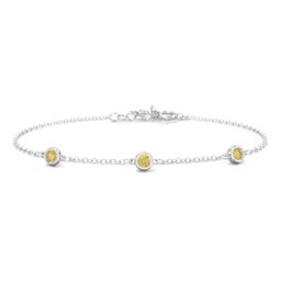 Bezel-Set Round Stone Station Bracelet in 925 Sterling Silver with Citrine, Pink Tourmaline, Blue Topaz, and Smokey Quartz