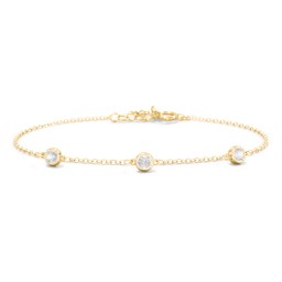 Bezel-Set Round Stone Station Bracelet in 10K Solid Yellow Gold with Cubic Zirconia
